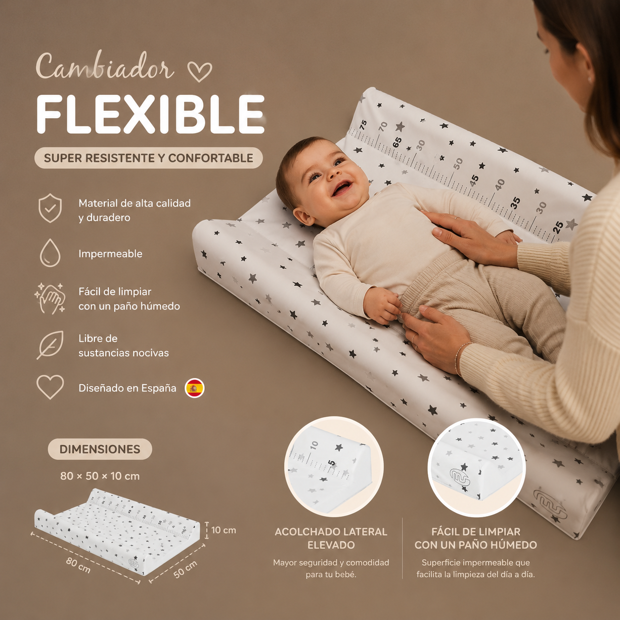 Cambiador impermeable y acolchado