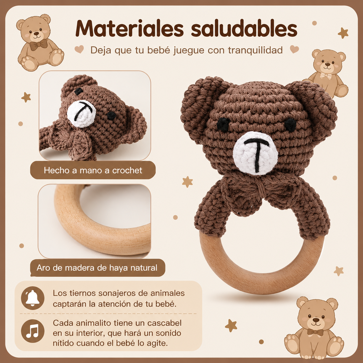 Sonajero y mordedor de madera