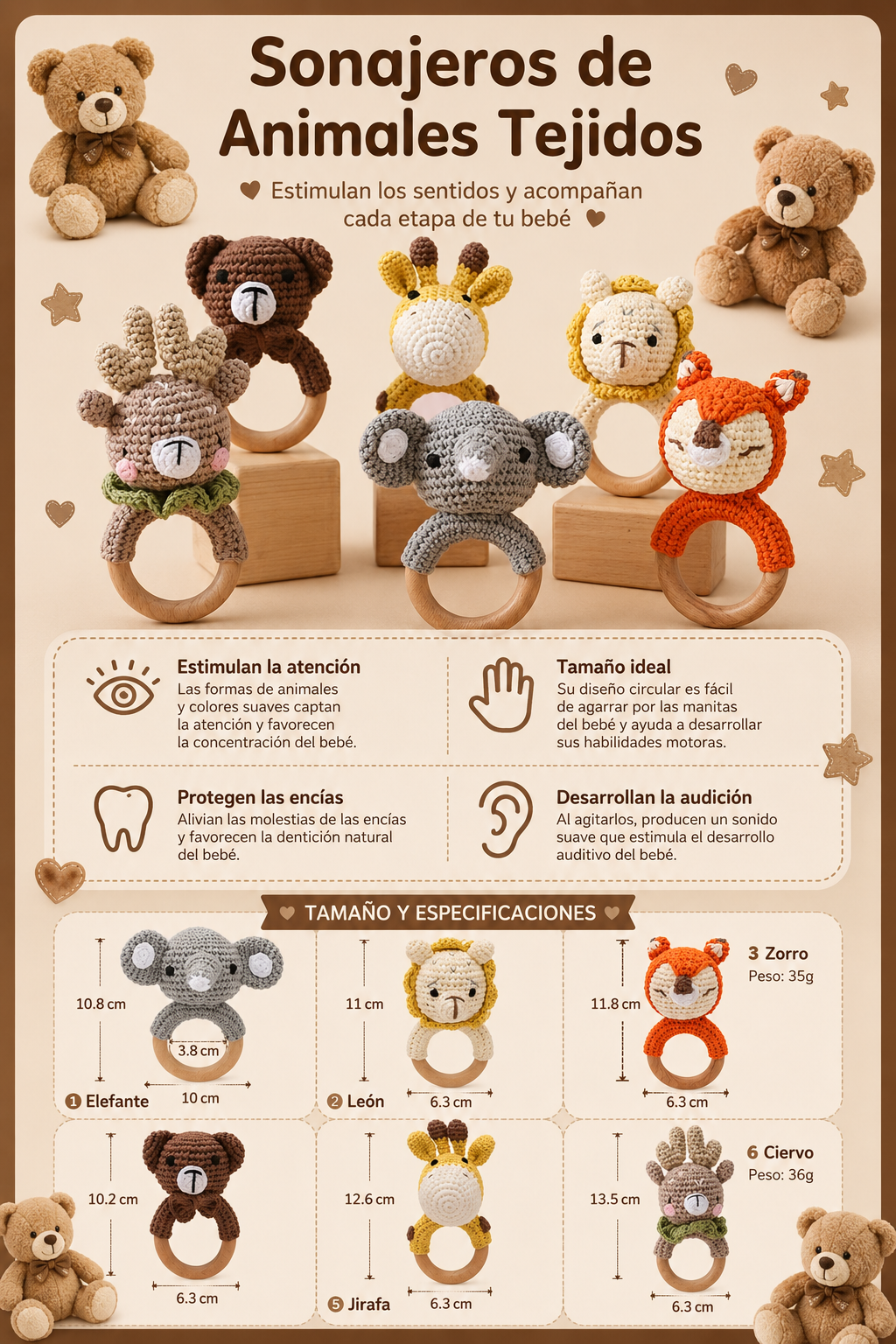 Sonajero y mordedor de madera