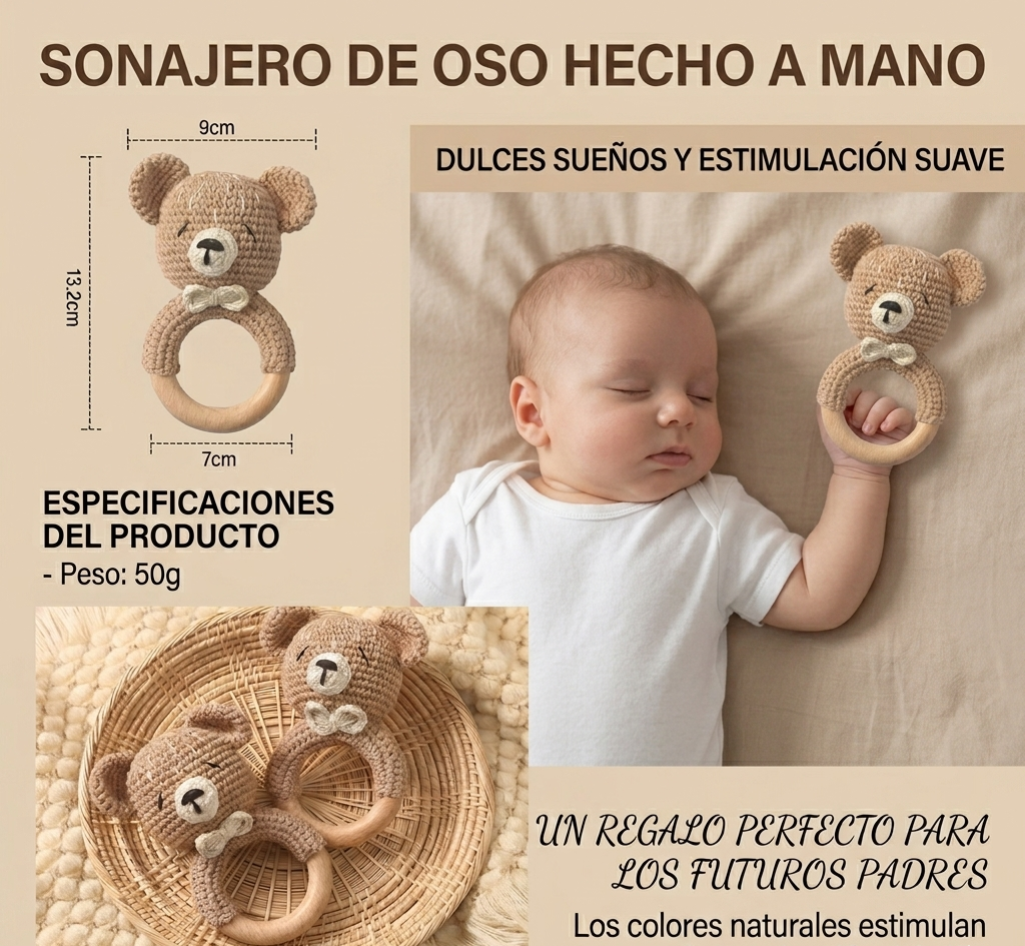 Sonajero y mordedor de madera