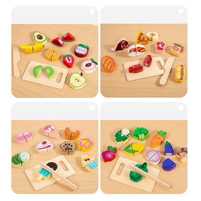 Set de frutas y verduras de madera.