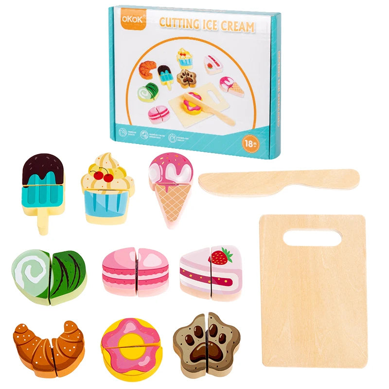 Set de frutas y verduras de madera.
